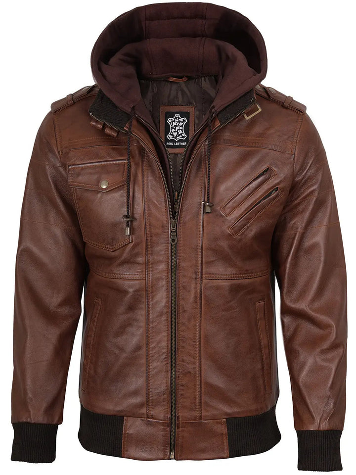 Edinburgh | Elegante Herren Leder Bomberjacke mit abnehmbarer Kapuze 2