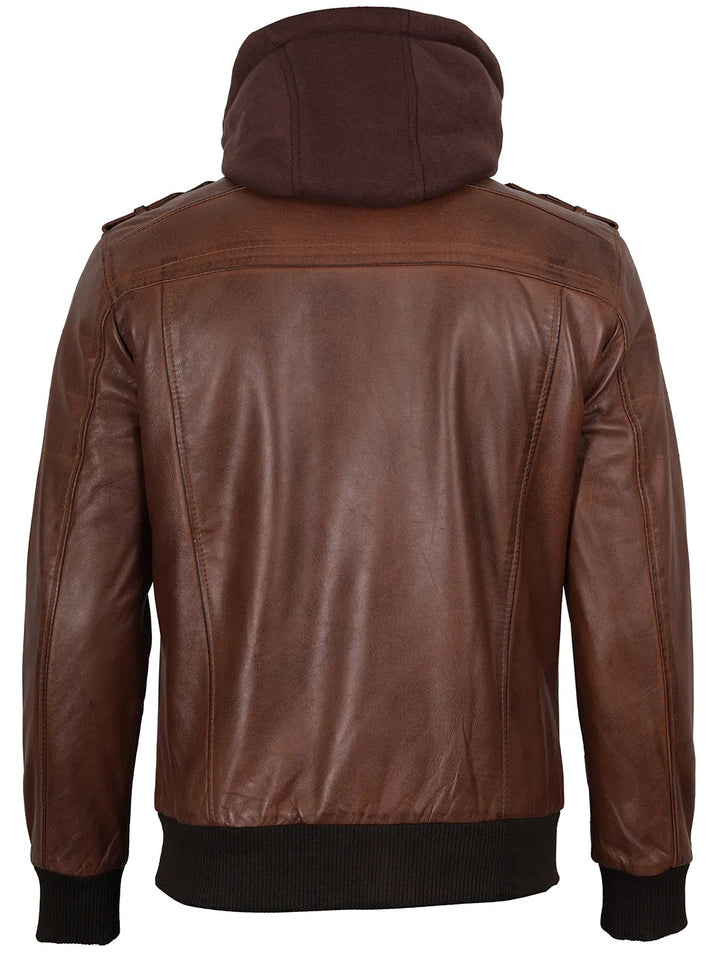 Edinburgh | Elegante Herren Leder Bomberjacke mit abnehmbarer Kapuze 6