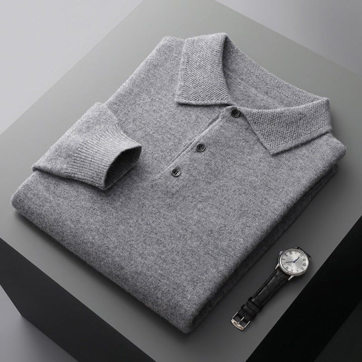Edward | Herren-Polo-Pullover aus Strickbaumwolle mit langen Ärmeln und drei Knöpfen 1