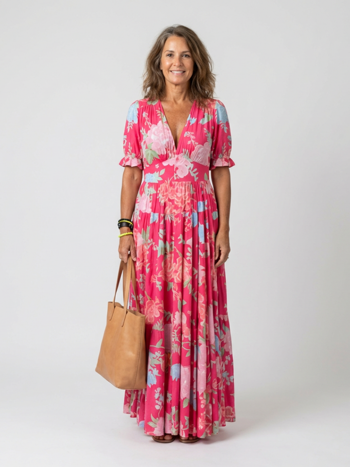 Elara | Elegantes, Plissiertes Maxikleid mit Blumenmuster für Frauen 5