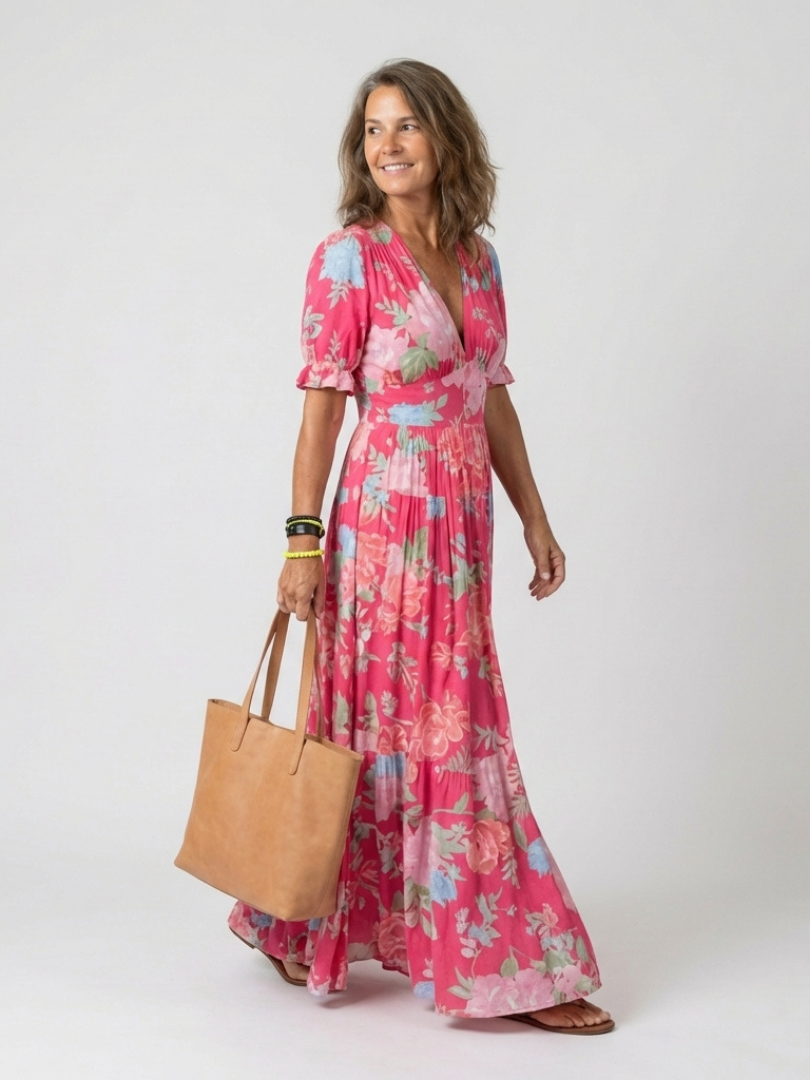 Elara | Elegantes, Plissiertes Maxikleid mit Blumenmuster für Frauen 6