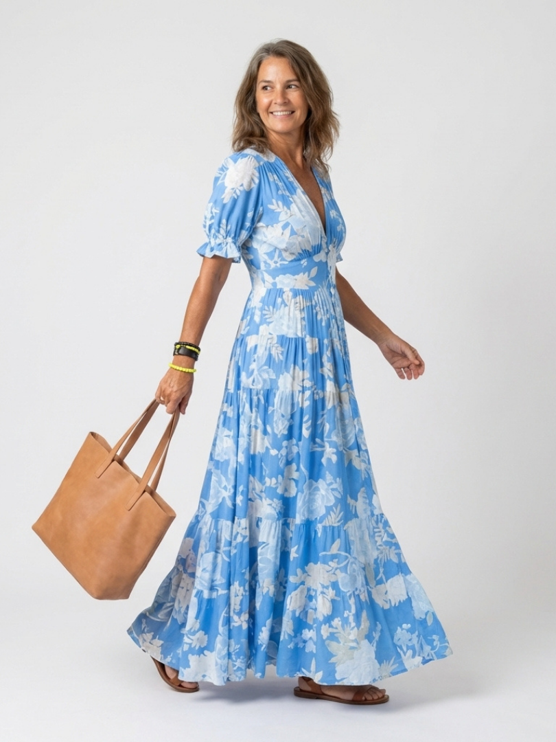 Elara | Elegantes, Plissiertes Maxikleid mit Blumenmuster für Frauen 8