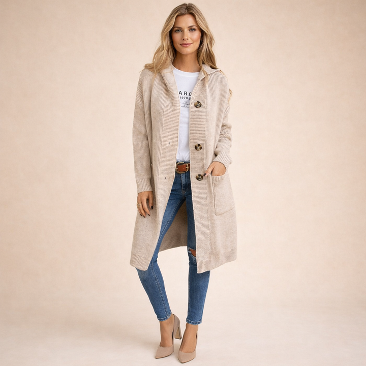 Elara | Gemütliche, elegante lange Strickjacke 0
