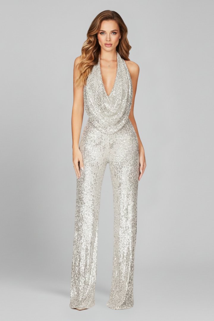 Elizabeth | Glamourös und stilvoll Pailletten Halter Jumpsuit 3