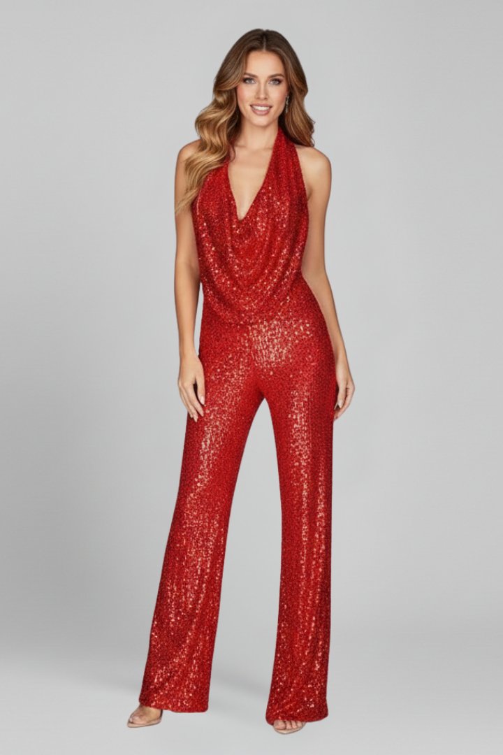 Elizabeth | Glamourös und stilvoll Pailletten Halter Jumpsuit 7