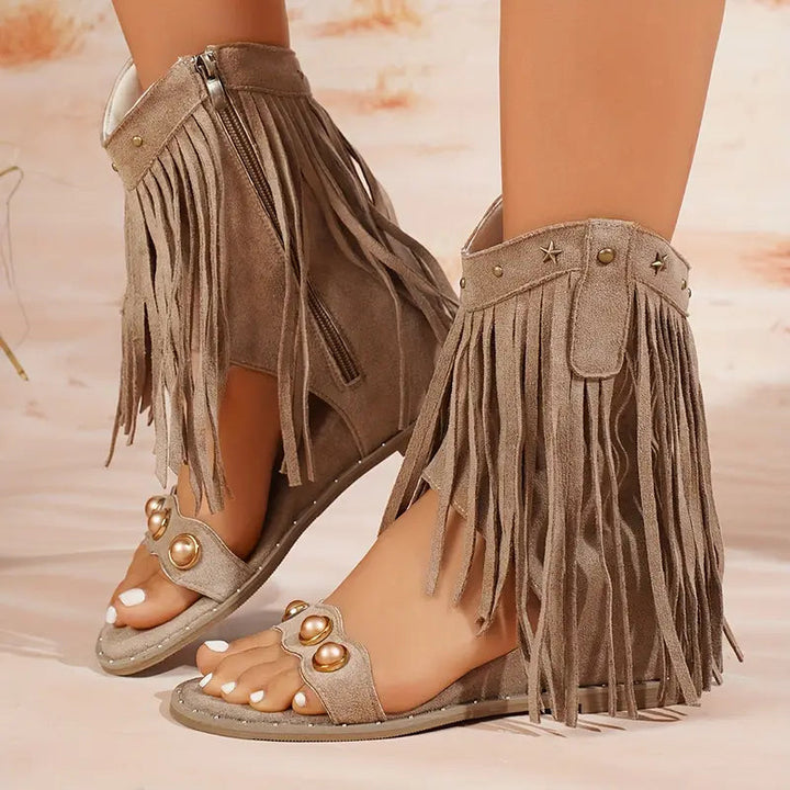 Elysia | Elegante Damen Sandalen mit Fransen, Nieten &amp; Mittelhoch für den Sommer 6