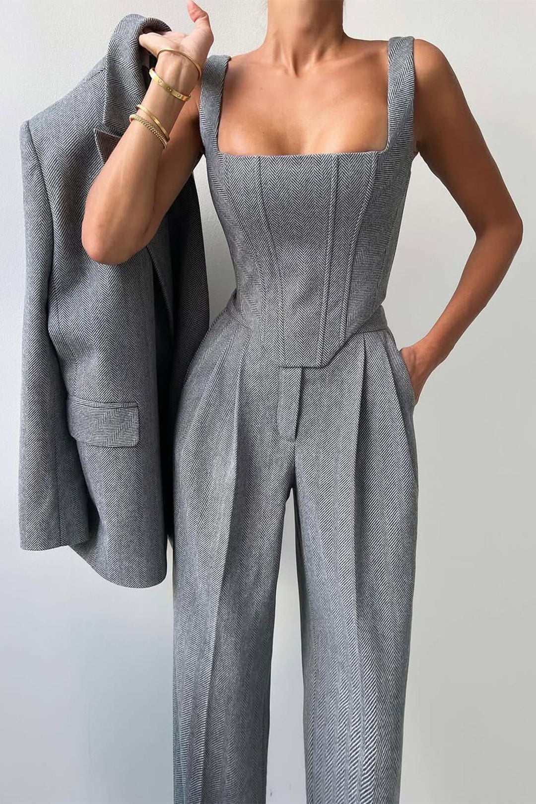Elysia | Elegantes Anzug Set Damen – Raffiniert, Vielseitig &amp; Mit Fischgrätenmuster 2