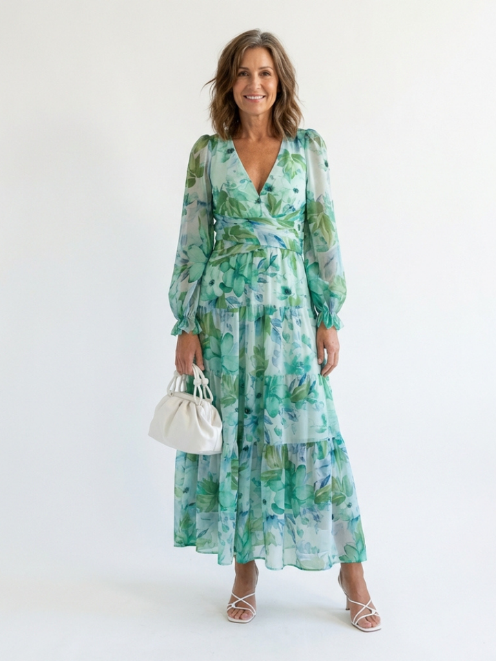 Elysia | Elegantes Blumenmuster Maxikleid Sommer mit langen Ärmeln für stilvolle Anlässe 0