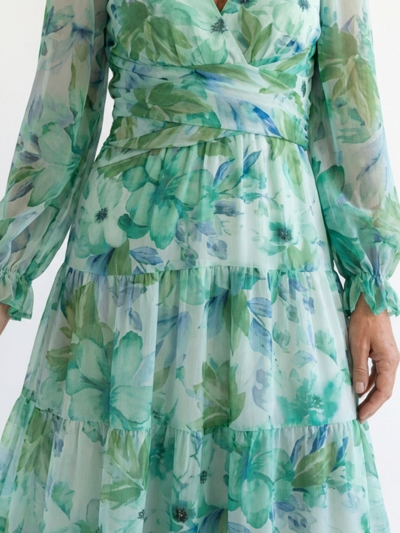 Elysia | Elegantes Blumenmuster Maxikleid Sommer mit langen Ärmeln für stilvolle Anlässe 1