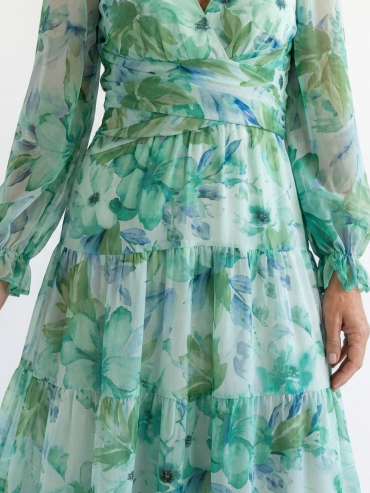 Elysia | Elegantes Blumenmuster Maxikleid Sommer mit langen Ärmeln für stilvolle Anlässe 1