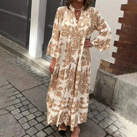 Karin | Elegant long-sleeve midi dress with artistic paisley pattern