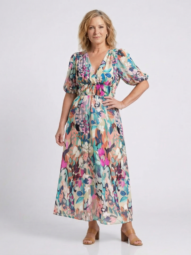 Elysia | Florales, Elegantes Midikleid mit V-Ausschnitt für Festliche Anlässe – Hochzeitsgast Kleid Damen 2