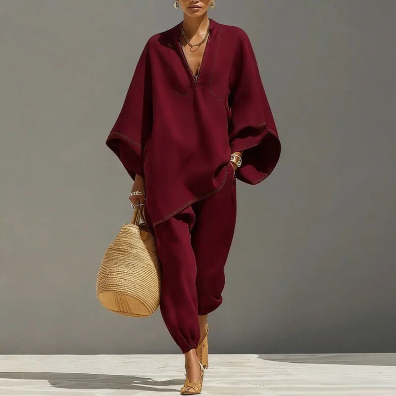 Evelyn | Eleganter, Bequemer Zweiteiler Damen – Sommerliches Set mit Fledermausärmeln 6