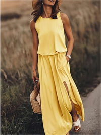 Nicole | Elegant and airy sleeveless women's blouson maxi dress