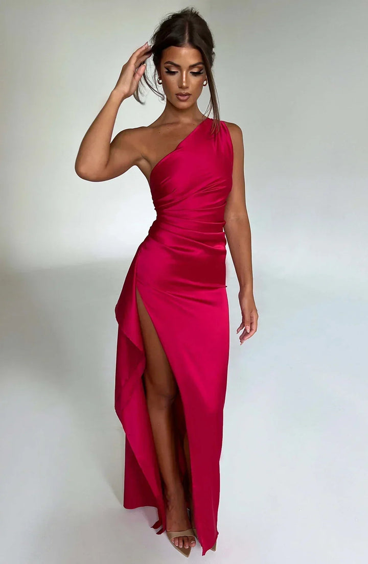 Fiona | Elegantes, Gerafftes &amp; Asymmetrisches Damen-Maxikleid 1