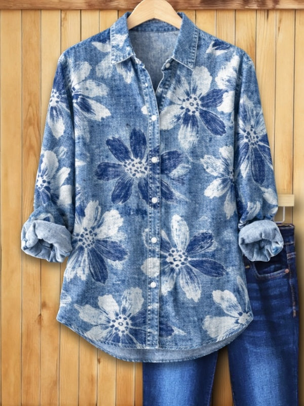 Flora | Entspanntes Blumendesign Herren Jeanshemd 0