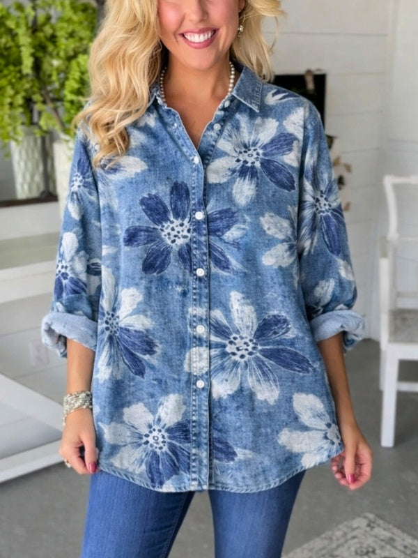 Flora | Entspanntes Blumendesign Herren Jeanshemd 1