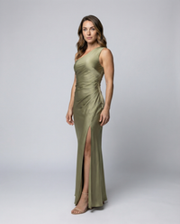 Valerie | Elegant One-Shoulder Satin Evening Dress with Side Slit