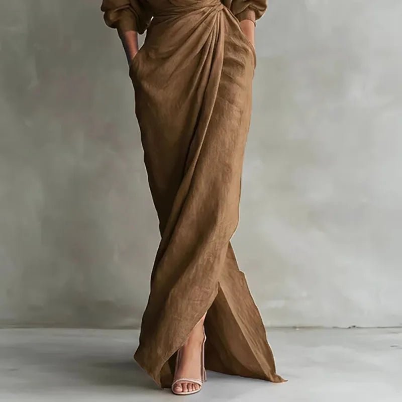 Gina | Elegantes Maxikleid Langarm für Hochzeitsgast – Figurbetont &amp; Festlich 3