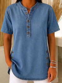 Clara | Classic and comfortable short-sleeve Henley blouse
