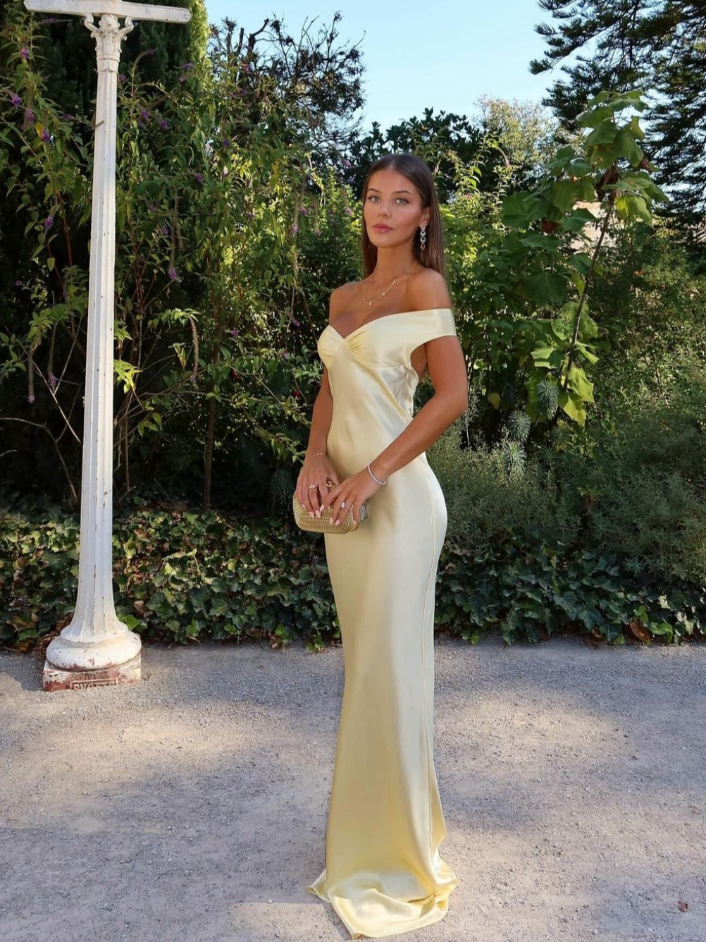 Giselle | Abendkleid Schulterfrei Elegant Satin für Hochzeit Lang 0
