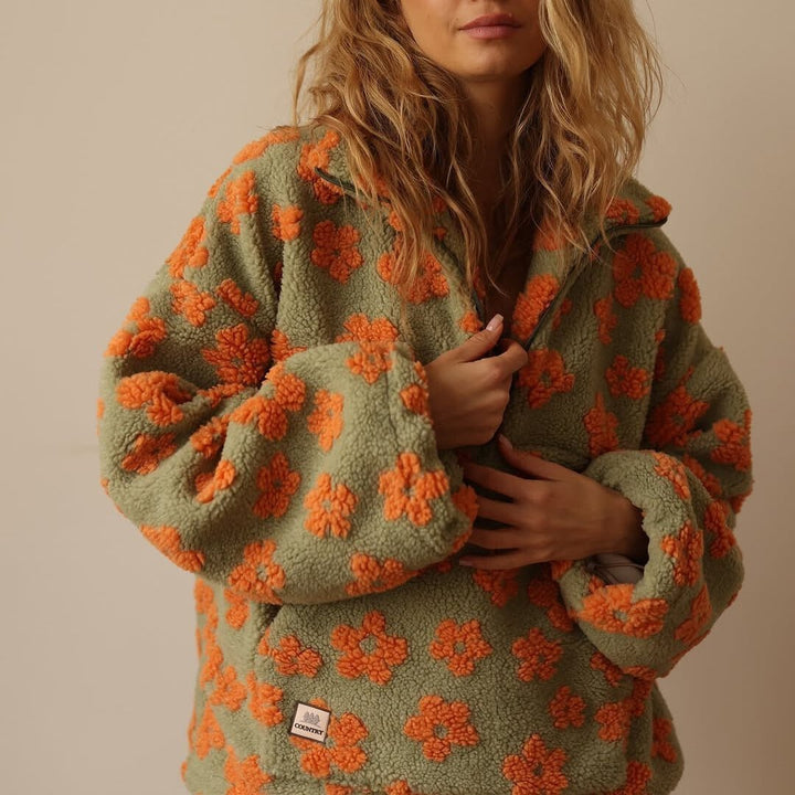 Grace | Oversize-Pullover aus Teddy-Fleece mit Blumenmuster und halbem Reißverschluss für Damen 5