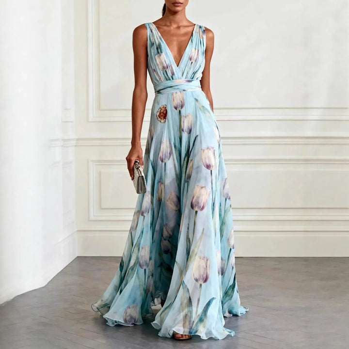 Harmonia | Elegantes Maxikleid mit Blumenmuster – Fließend & Festlich für Sommeranlässe 0