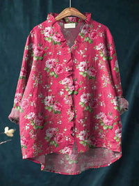 Evelyn | Romantische Blumen Leinenbluse Mit Rüschen Für Damen