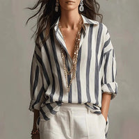 Victoria | Elegant Striped Blouse with Open Collar
