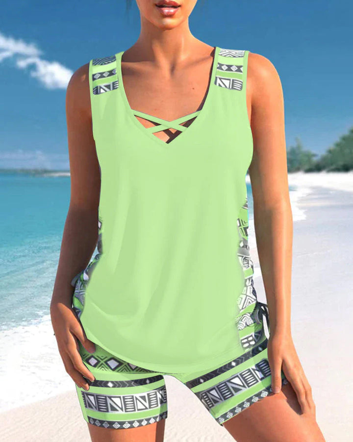 Heidi-Mode | Elegantes, Geometrisches &amp; Bequemes Druck Tankini Set 1