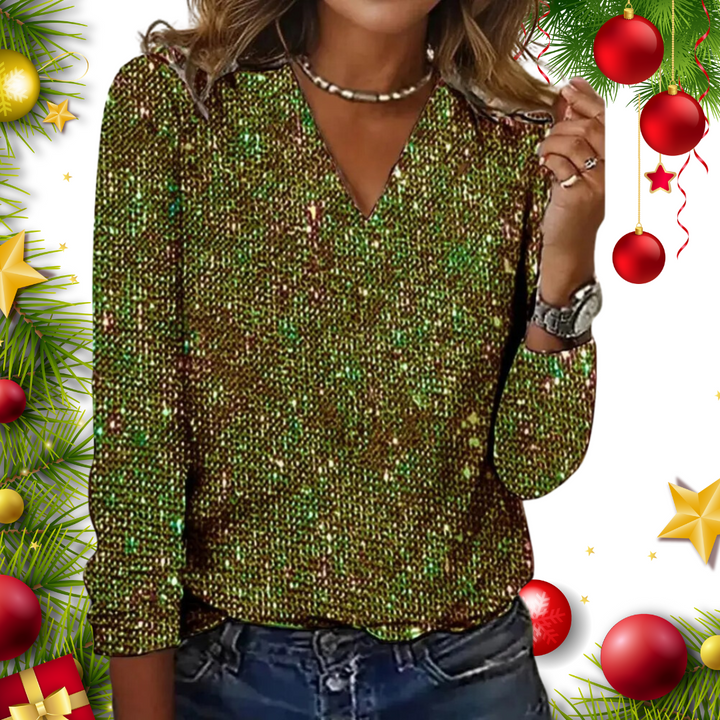 Heidi-Mode | Glamouröses, Glitzerndes Damen Top Schwarz mit V-Ausschnitt 1