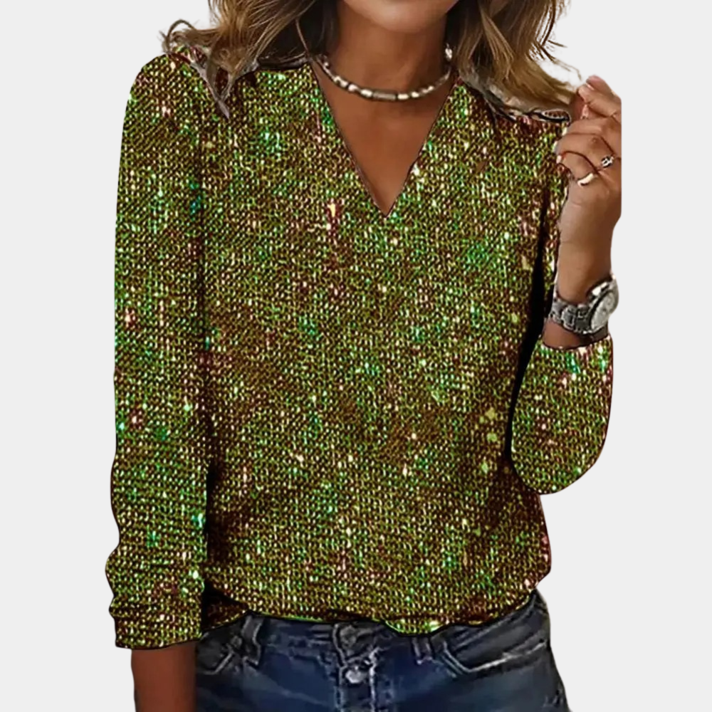 Heidi-Mode | Glamouröses, Glitzerndes Damen Top Schwarz mit V-Ausschnitt 4