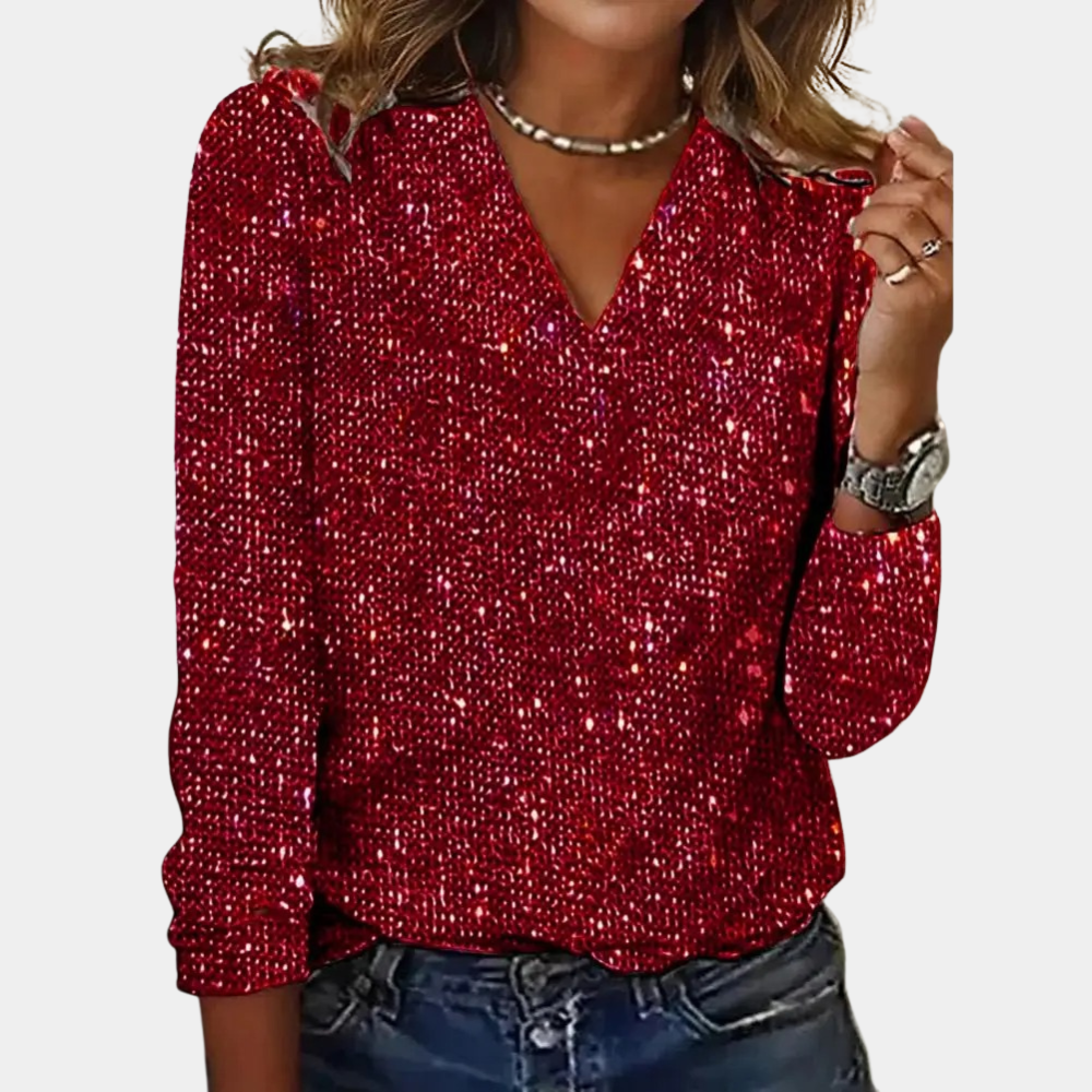 Heidi-Mode | Glamouröses, Glitzerndes Damen Top Schwarz mit V-Ausschnitt 5