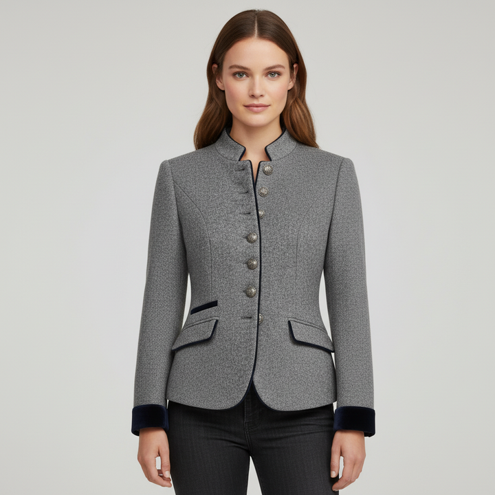 Heidi | Elegante, Schmal Geschnittene Damenjacke mit Stehkragen und Kontrastdetails 6