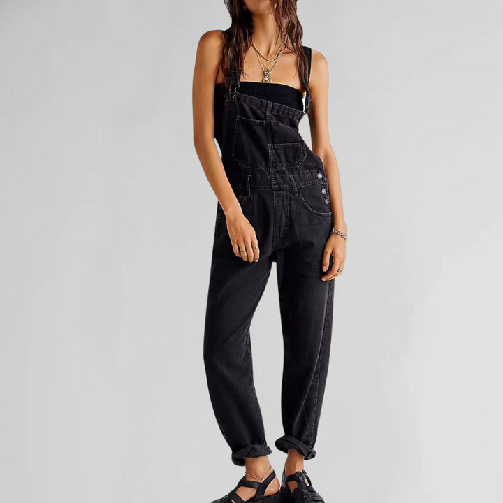 Hilda | Figurbetonte Damen-Latzhose aus strapazierfähigem Denim mit Kreuzträger-Design 0