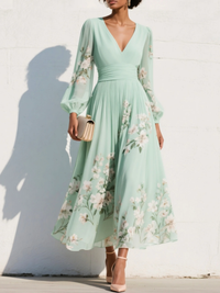 Flora | Elegant floral V-neck midi dress for special moments