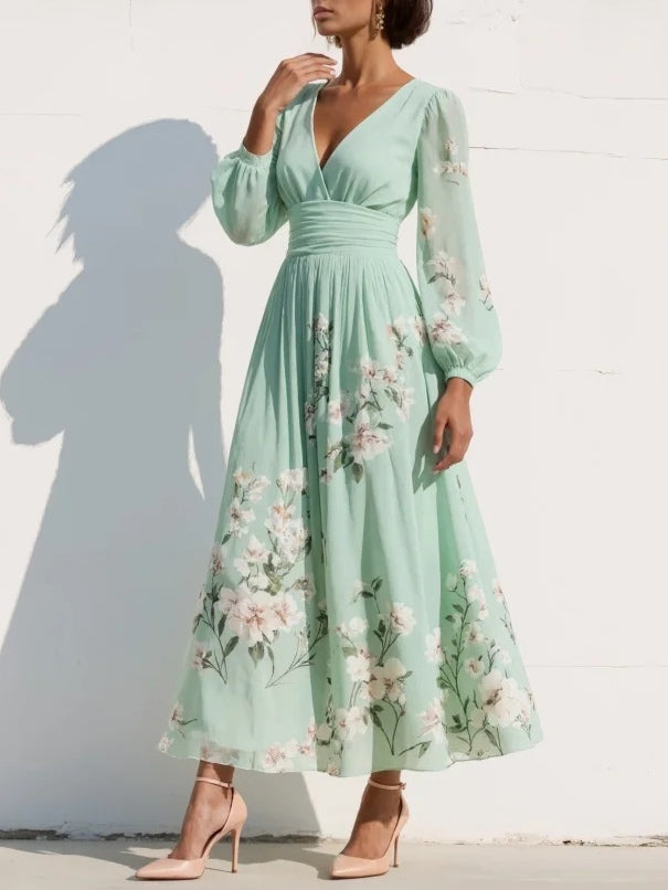 Iris | Elegantes, Florales Midikleid mit V-Ausschnitt für Hochzeitsgast und Festliche Anlässe 2
