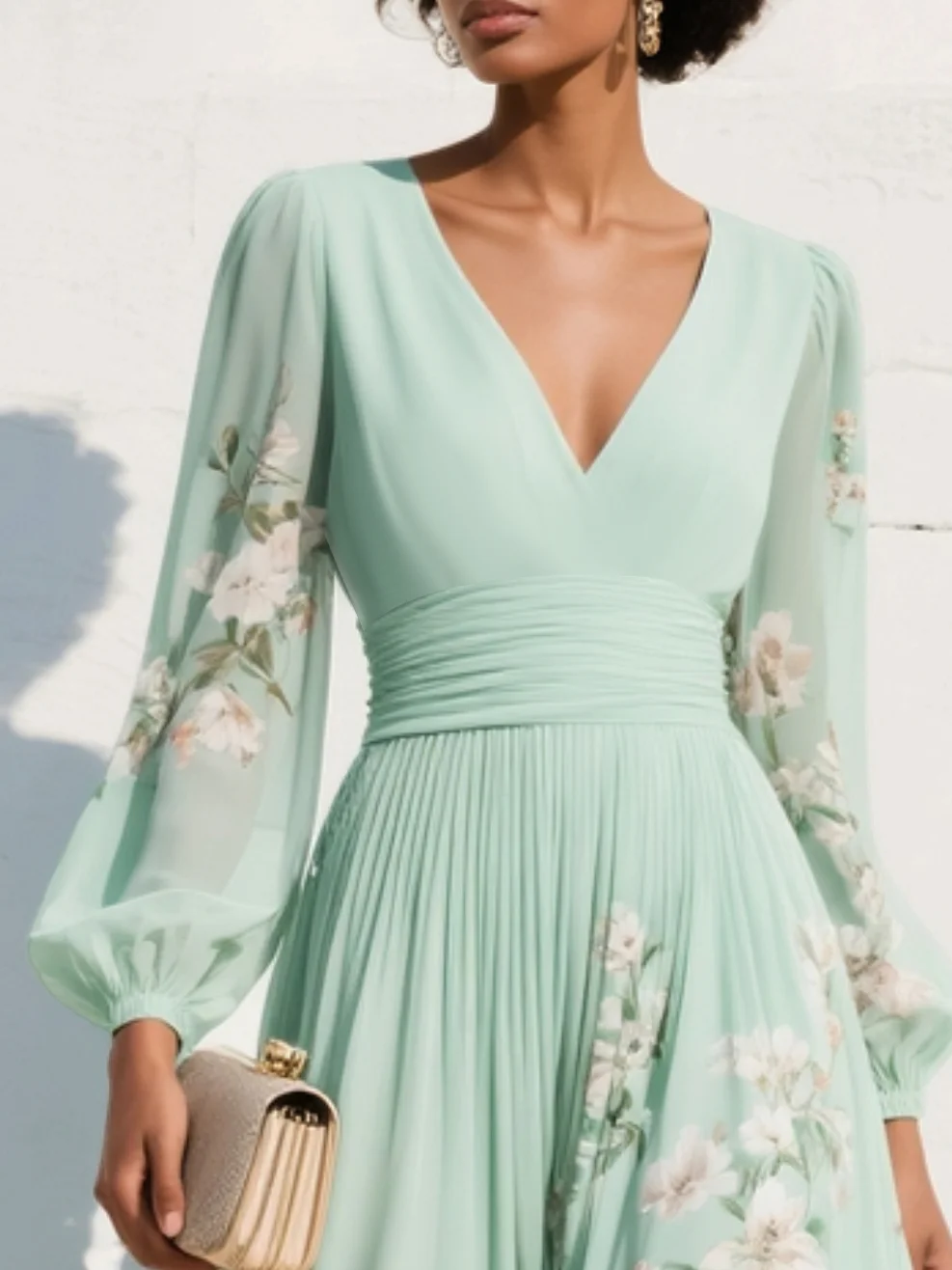 Iris | Elegantes, Florales Midikleid mit V-Ausschnitt für Hochzeitsgast und Festliche Anlässe 3