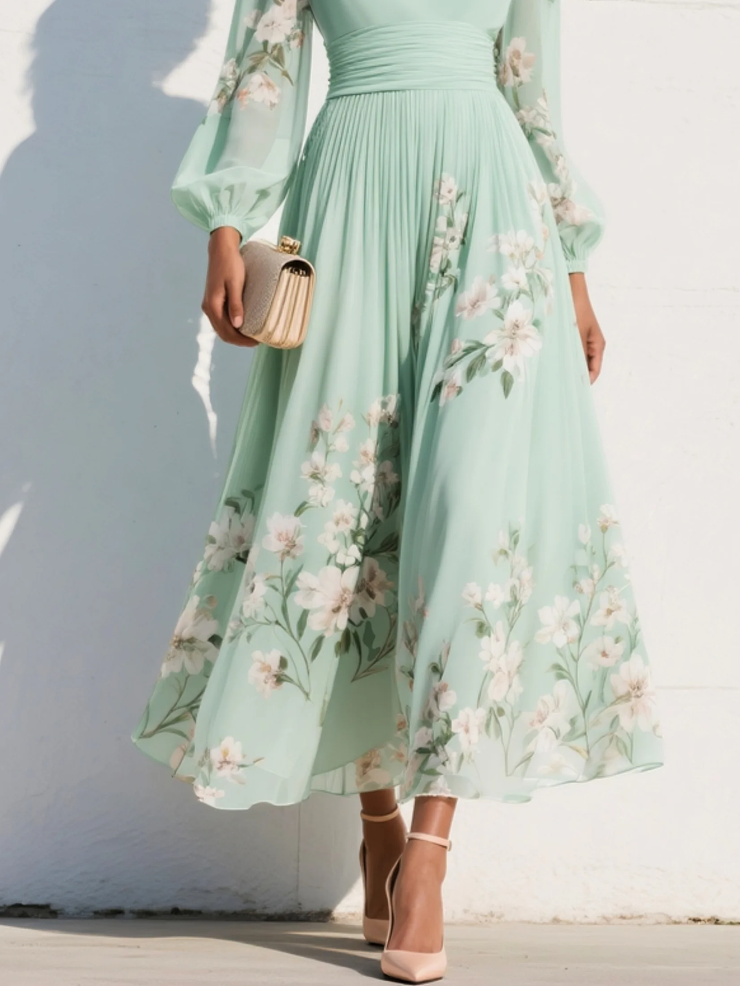 Iris | Elegantes, Florales Midikleid mit V-Ausschnitt für Hochzeitsgast und Festliche Anlässe 4