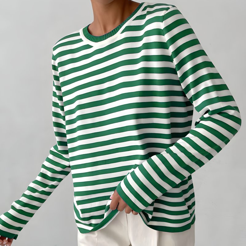 Isabella | Bequemer und warmer Langarmpullover mit maritim gestreiften Ärmeln 2
