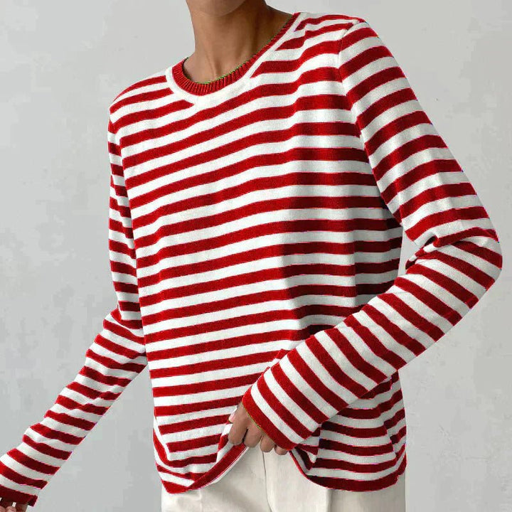 Isabella | Bequemer und warmer Langarmpullover mit maritim gestreiften Ärmeln 3