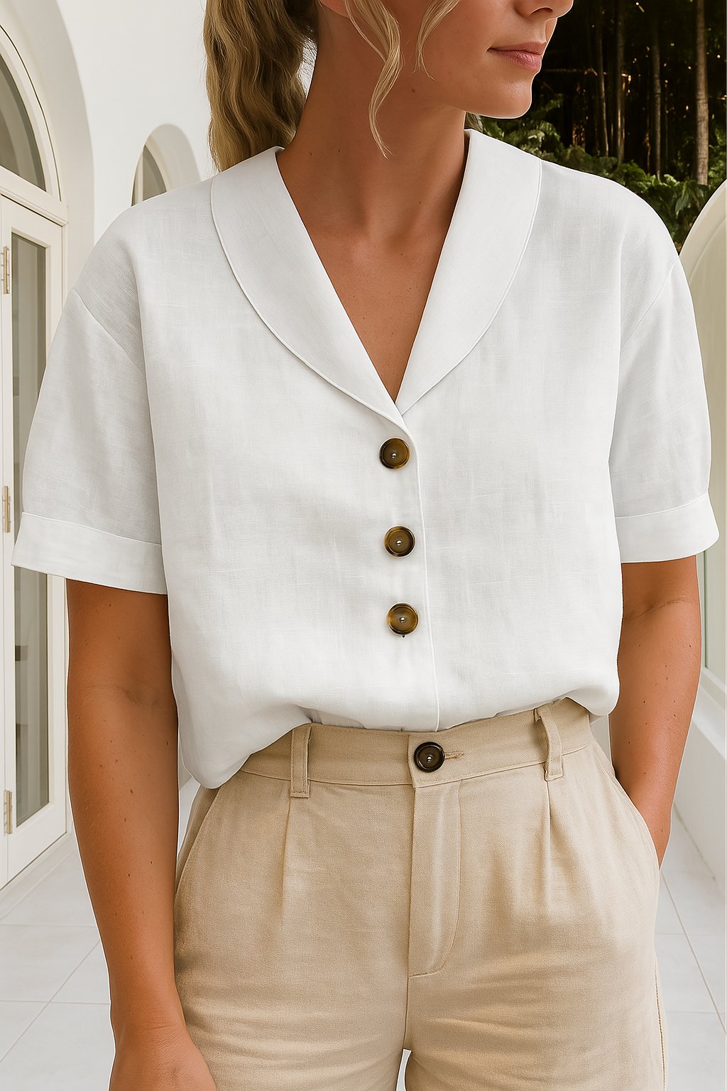 Isabella | Elegante, Bequeme & Vielseitige Damenbluse mit V-Ausschnitt 0