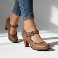 Heike | Mary Jane Block Heel Pumps with Elegant Brogue Details
