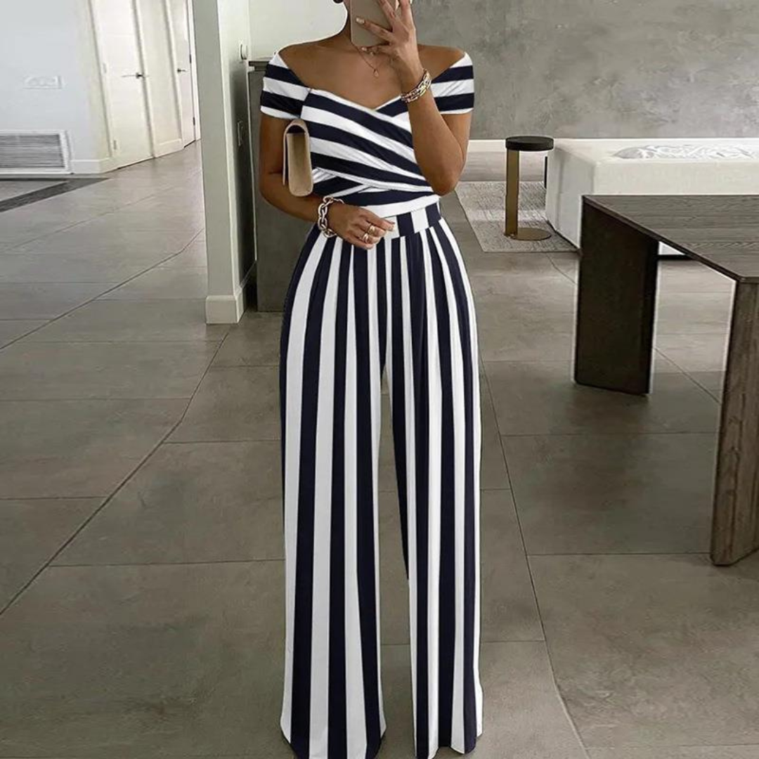 Isla | Eleganter, Schulterfreier Jumpsuit Damen mit Weitem Bein und Blumendruck 3