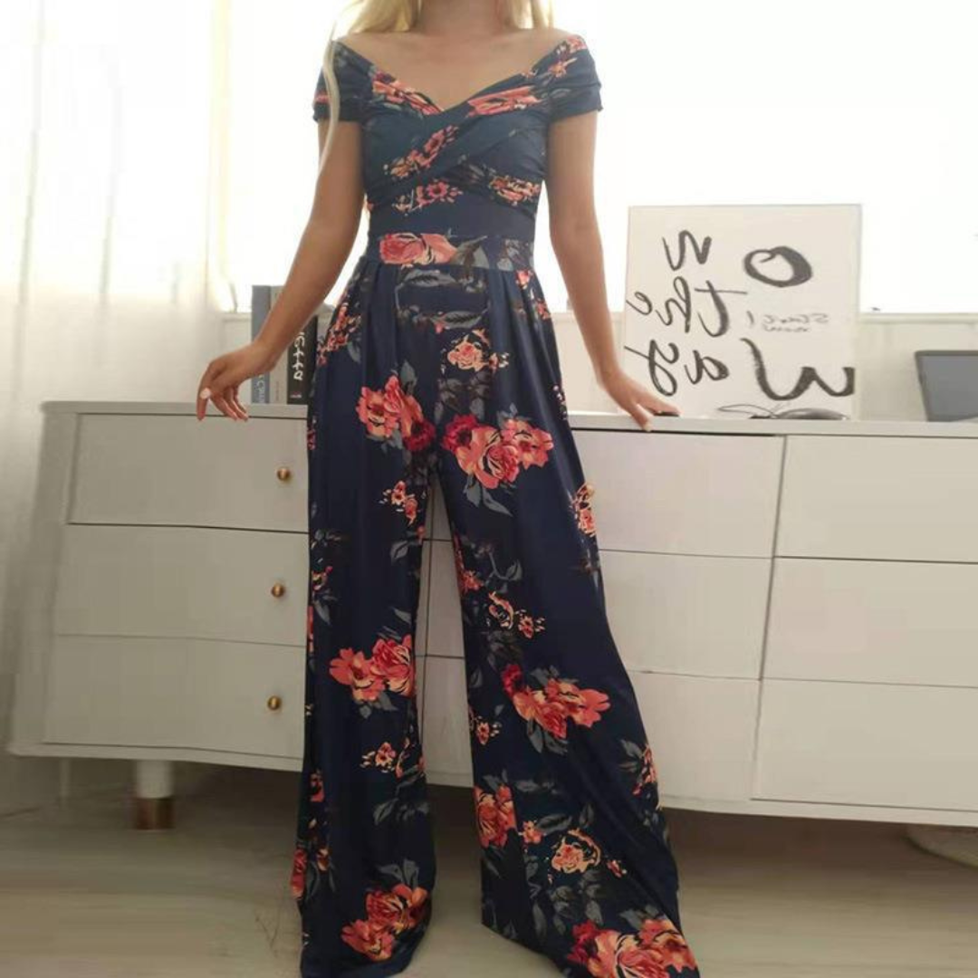 Isla | Eleganter, Schulterfreier Jumpsuit Damen mit Weitem Bein und Blumendruck 5