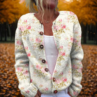 Stephanie | Künstlerische Blumen-Strickjacke Für Damen