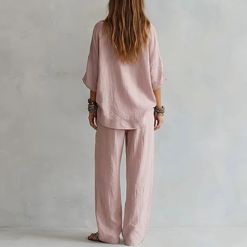 Jovita | Elegantes Zweiteiler Set Damen – Schulterfreies Oberteil & Weite Hose für Sommer 1