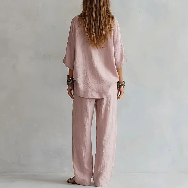 Jovita | Elegantes Zweiteiler Set Damen – Schulterfreies Oberteil & Weite Hose für Sommer 1