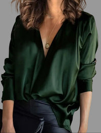 Lorena | Elegant satin blouse with draping and V-neckline