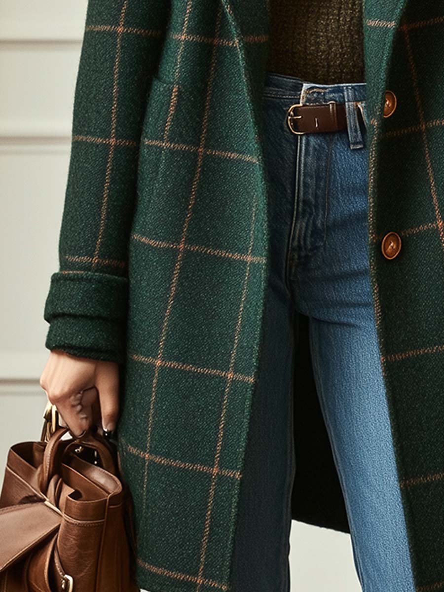 Kendra | Eleganter, Warmer Langer Damen Mantel – Zeitloser Winterlook im Karomuster 3